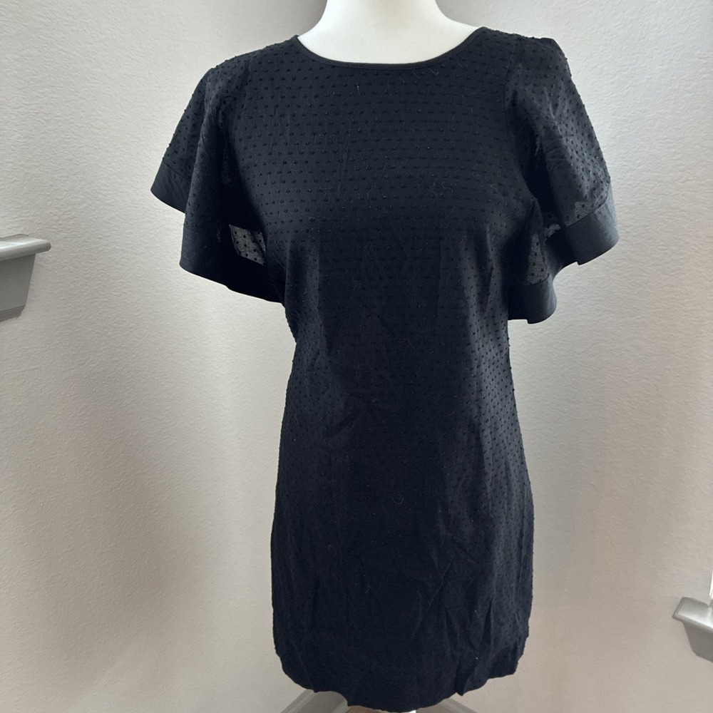 J.Crew Swiss Dot Short Mini Dress Black Cotton Flutter Sleeve Size 2 Romantic